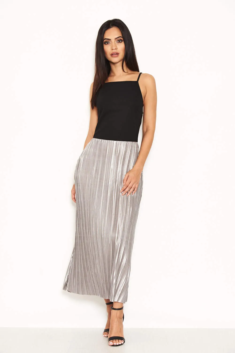 Black High Neck Dress With Silver Skirt sold by AX Paris