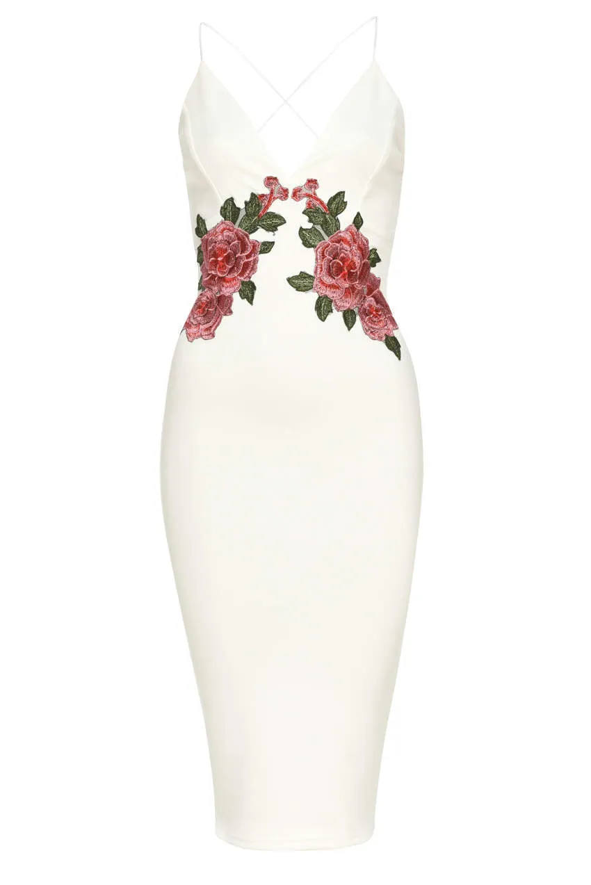 Cream Strappy Embroidered Bodycon Midi Dress sold by AX Paris product image thumbnail 4
