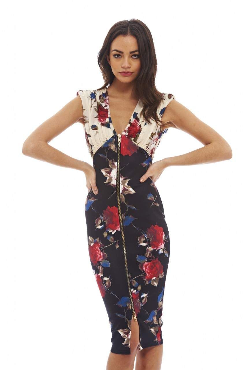 Flower Print Bodycon Zip Dress sold by AX Paris product image thumbnail 3