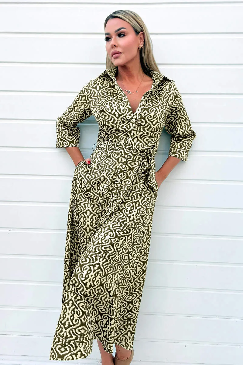 Khaki And Cream Print Shirt Midi Dress sold by AX Paris product image thumbnail 2