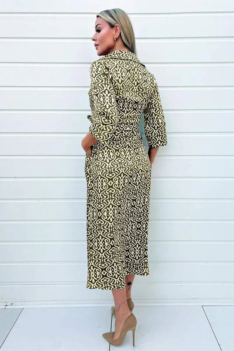 Khaki And Cream Print Shirt Midi Dress sold by AX Paris product image thumbnail 3