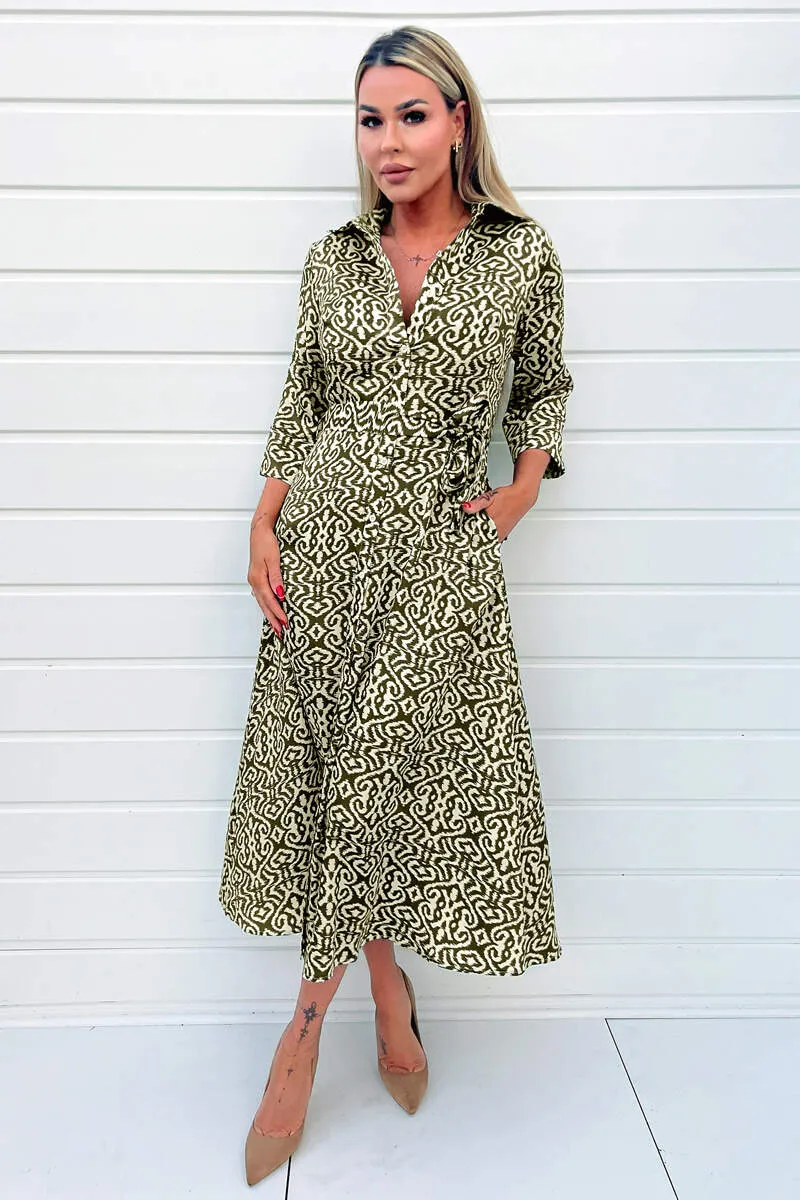 Khaki And Cream Print Shirt Midi Dress sold by AX Paris product image thumbnail 4