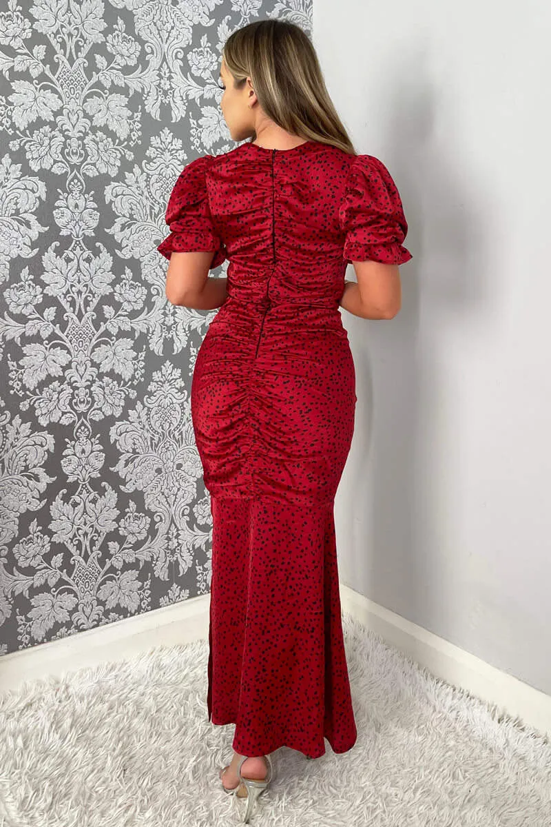 Red And Black Printed Short Sleeve Ruched Front Midi Dress sold by AX Paris product image thumbnail 4