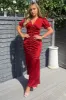 Red And Black Printed Short Sleeve Ruched Front Midi Dress sold by AX Paris