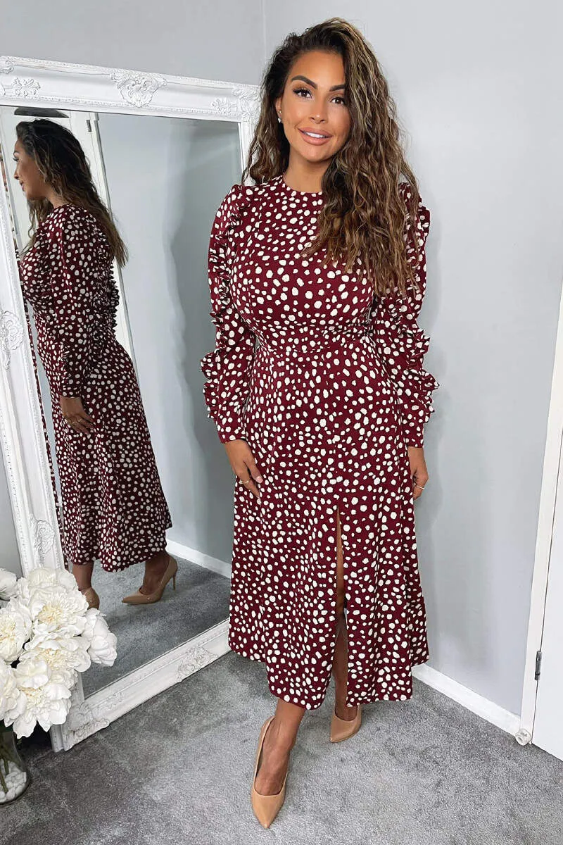 Plum Printed Pleated Sleeve Midi Dress sold by AX Paris product image thumbnail 2