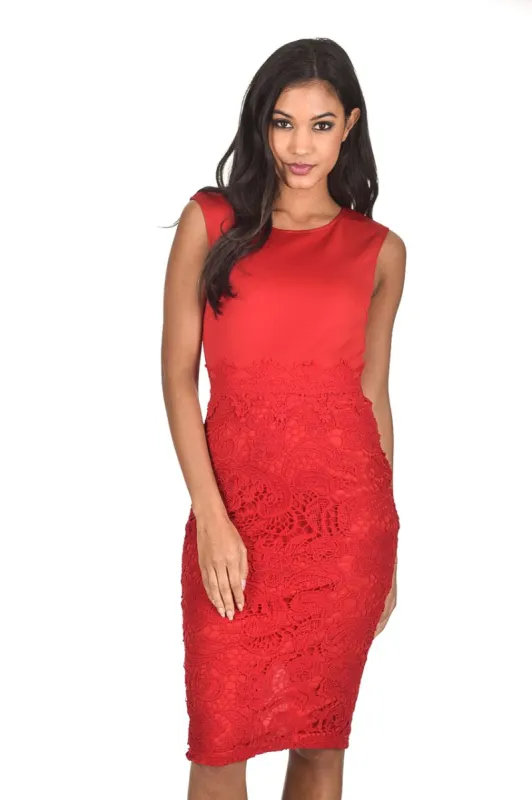 Red Crochet Skirt Midi Dress sold by AX Paris
