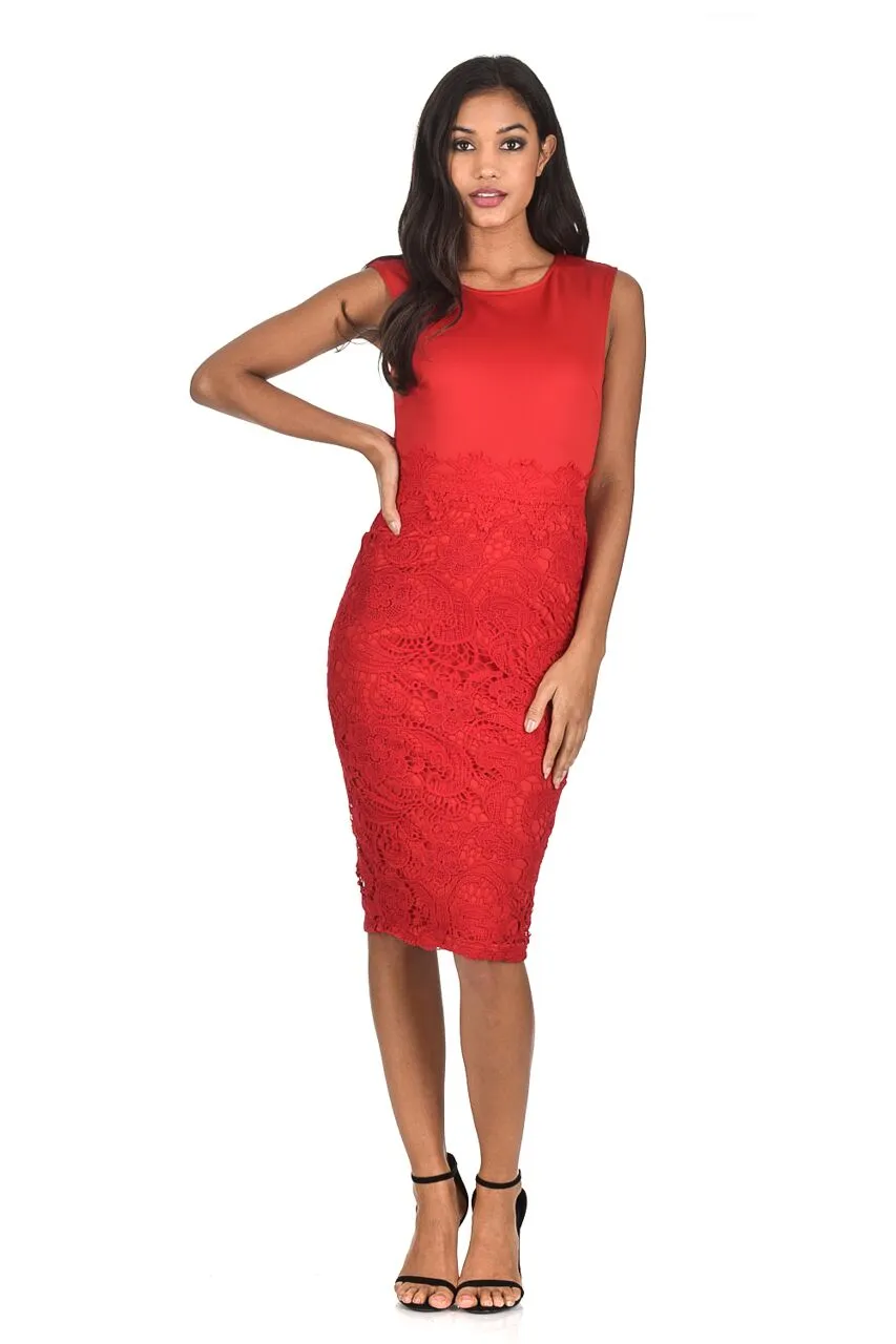 Red Crochet Skirt Midi Dress sold by AX Paris product image thumbnail 2