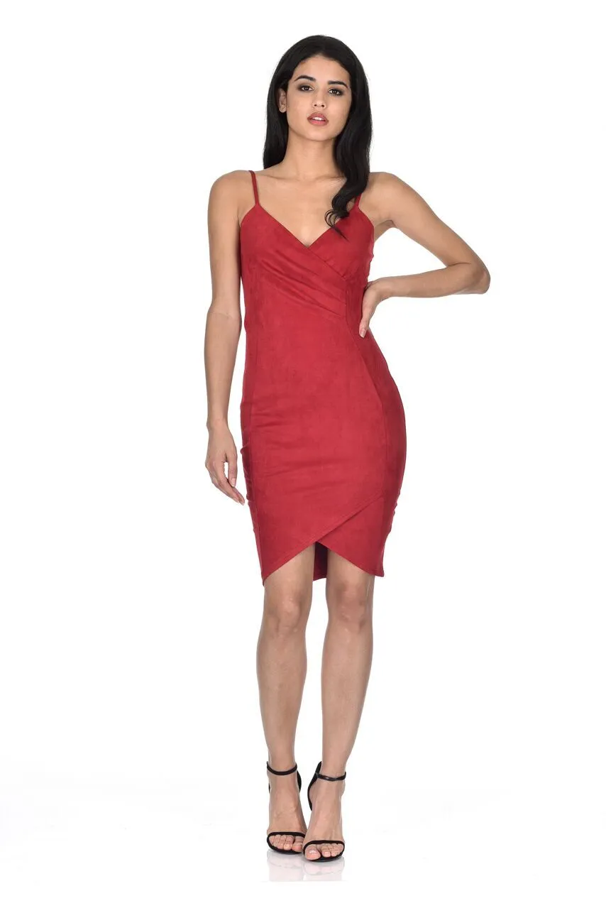 Red Wrap Front Suede Dress sold by AX Paris product image thumbnail 2
