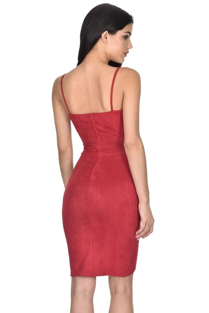Red Wrap Front Suede Dress sold by AX Paris product image thumbnail 3