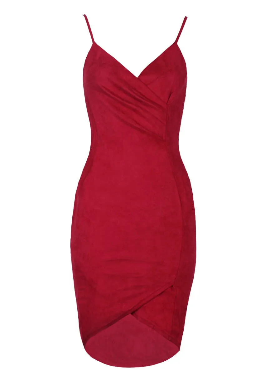 Red Wrap Front Suede Dress sold by AX Paris product image thumbnail 4
