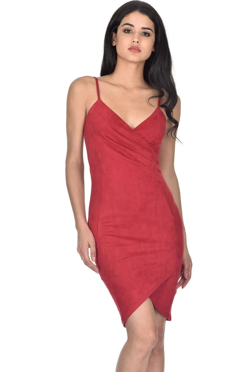 Red Wrap Front Suede Dress sold by AX Paris