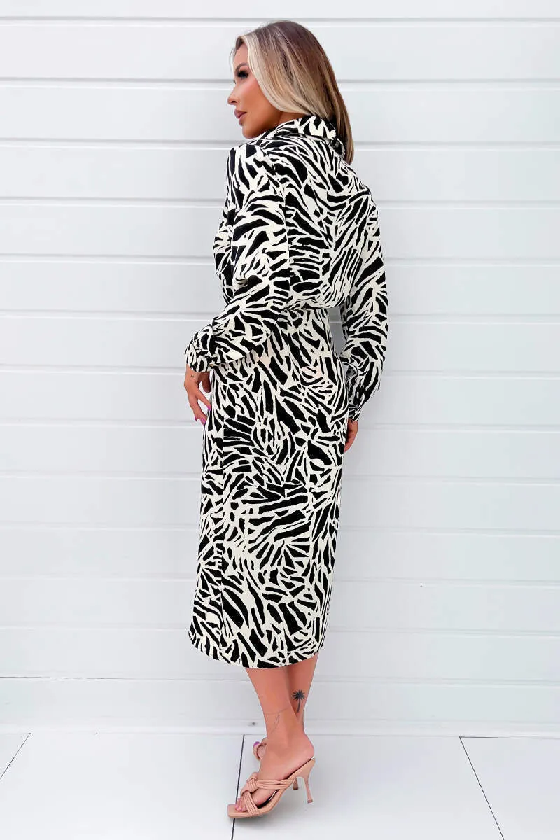 Black and Stone Printed Midi Wrap Dress sold by AX Paris product image thumbnail 4