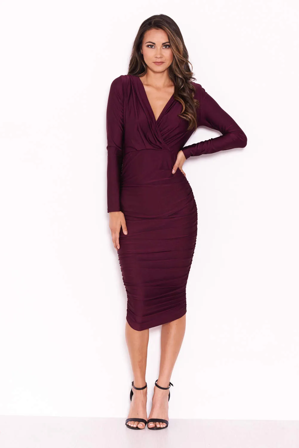 Plum Ruched Wrap Dress sold by AX Paris product image thumbnail 2