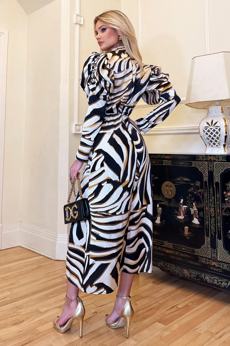 Multi Print High Neck Long Puff Sleeve Midi Dress sold by AX Paris product image thumbnail 4