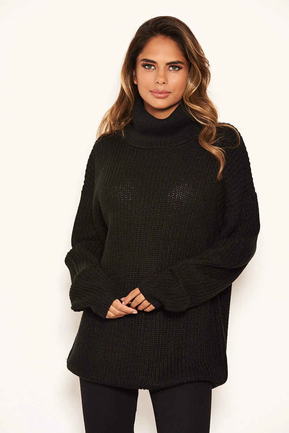 Black Roll Neck Knit Jumper sold by AX Paris