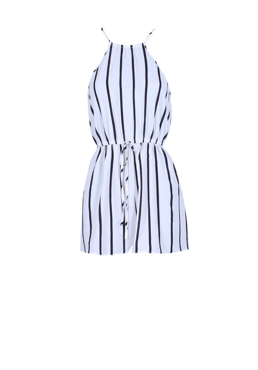 Cream And Black Pinstriped Short Playsuit sold by AX Paris product image thumbnail 4