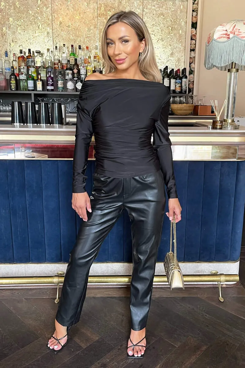 Black Off The Shoulder Long Sleeves Ruched Waist Top sold by AX Paris product image thumbnail 3