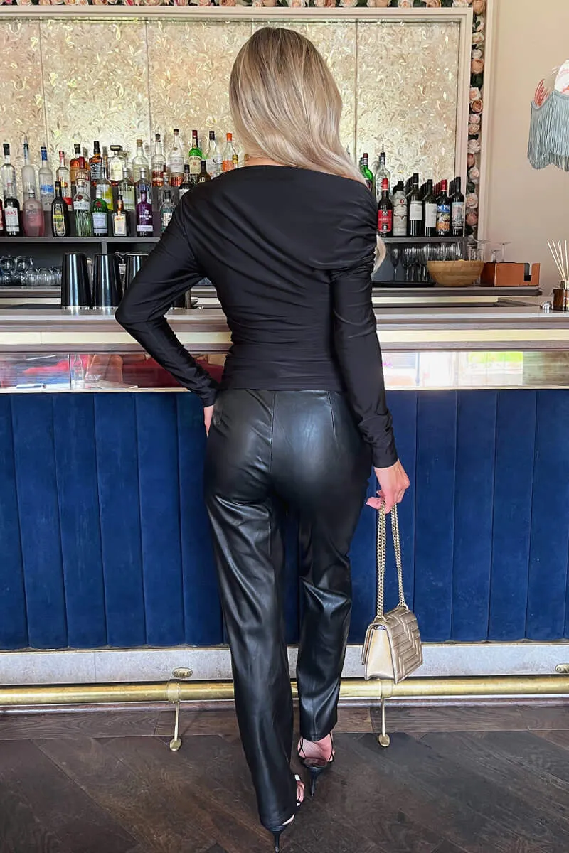 Black Off The Shoulder Long Sleeves Ruched Waist Top sold by AX Paris product image thumbnail 5