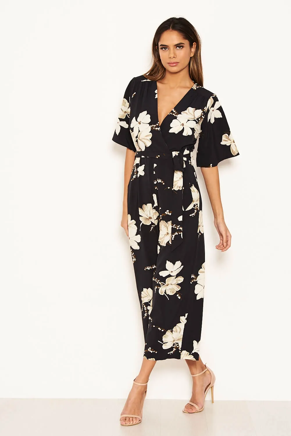 Navy Floral Wrap Culotte Jumpsuit sold by AX Paris product image thumbnail 4