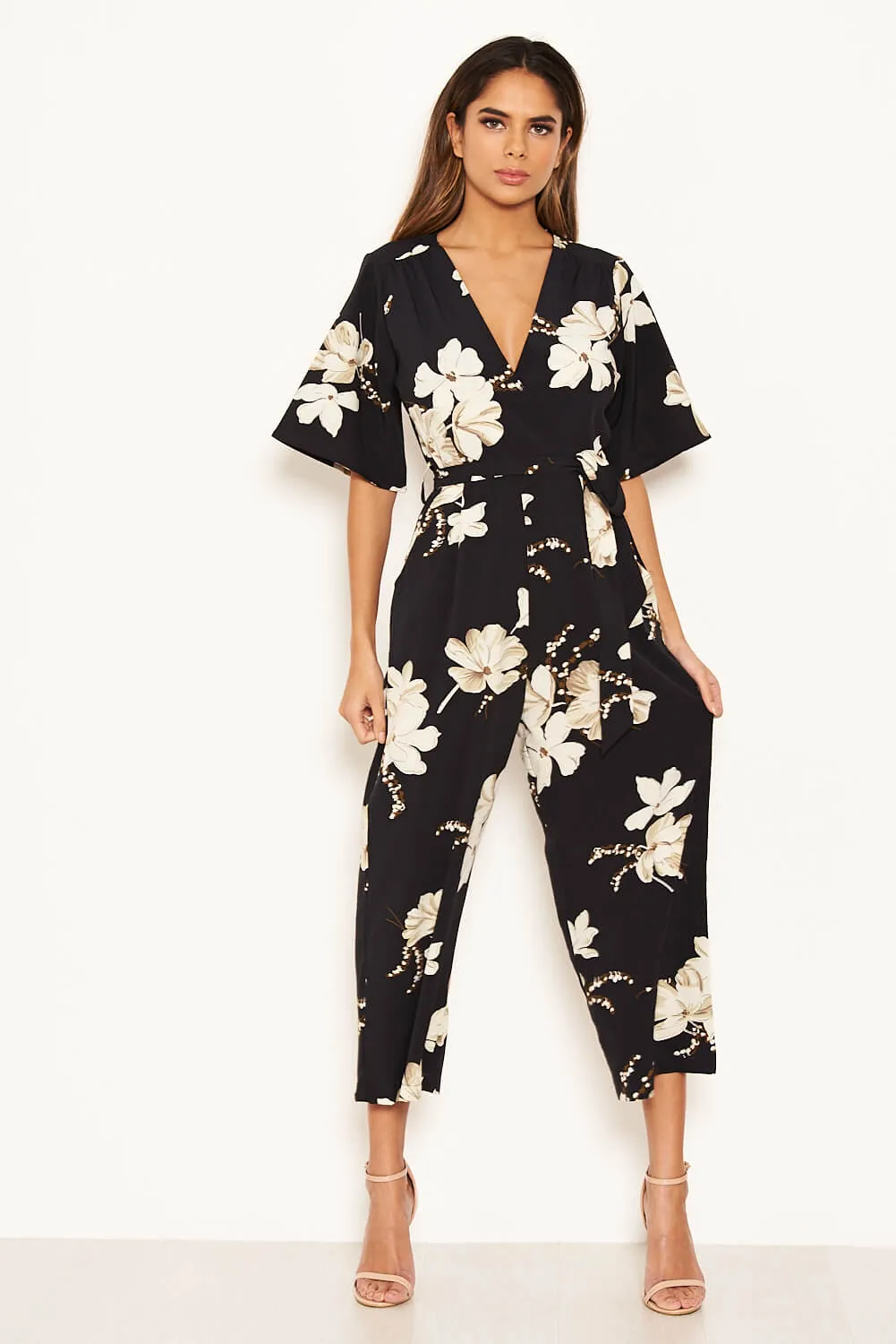 Navy Floral Wrap Culotte Jumpsuit sold by AX Paris product image thumbnail 5