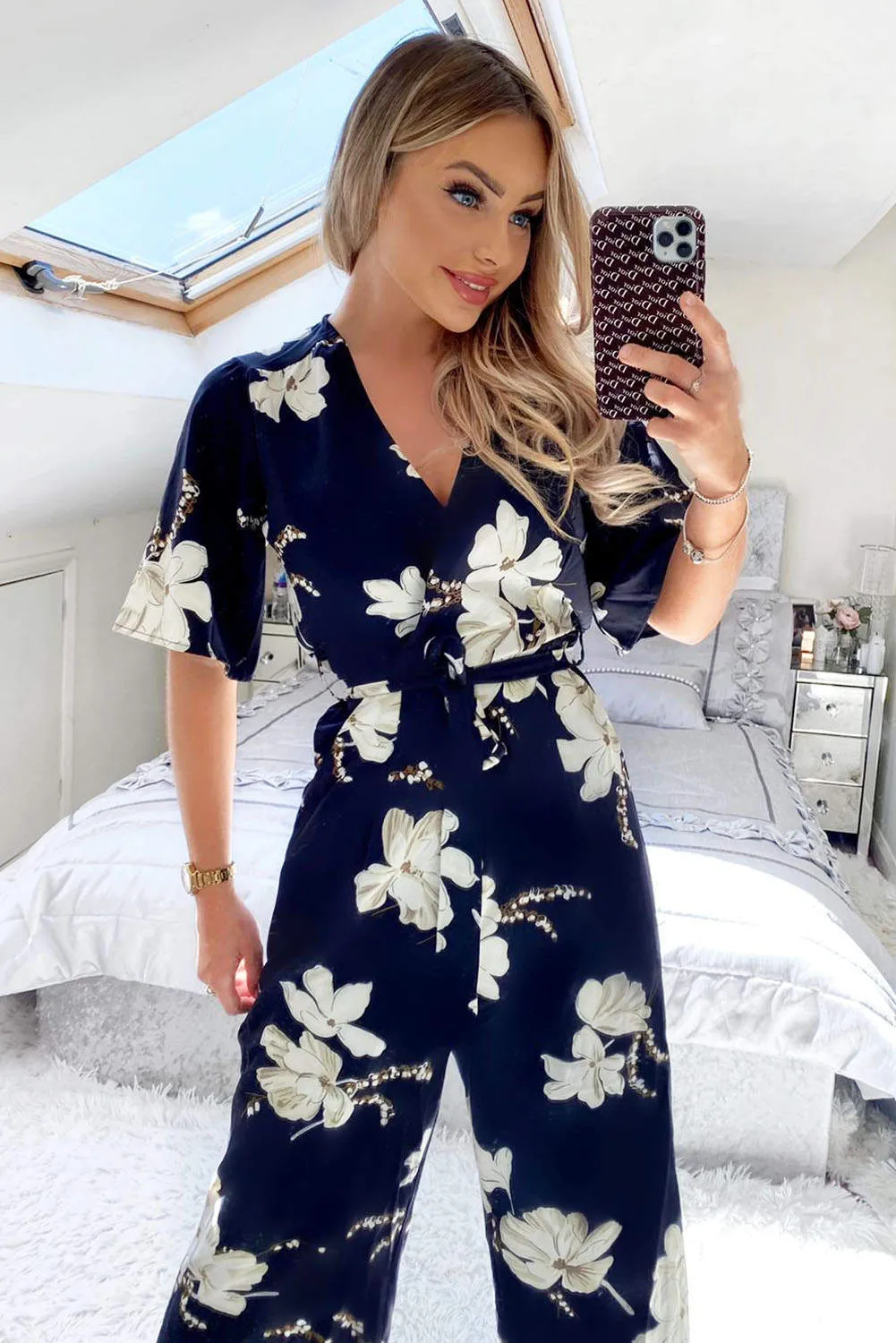 Navy Floral Wrap Culotte Jumpsuit sold by AX Paris product image thumbnail 2