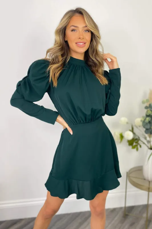 Teal Puff Sleeve Skater Dress sold by AX Paris