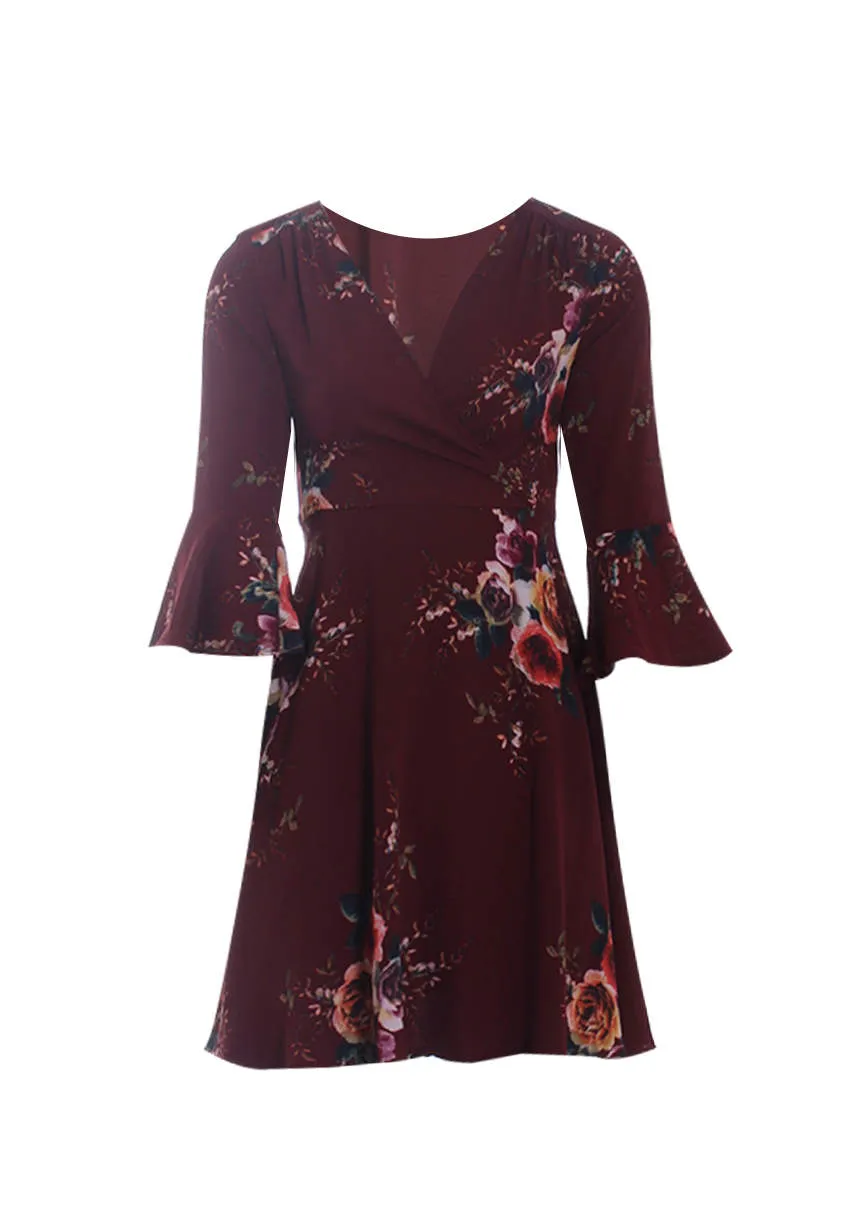 Rust Printed Wrap Over skater dress sold by AX Paris product image thumbnail 4