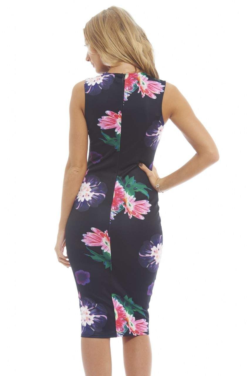 Floral Bodycon Midi With Mesh Insert sold by AX Paris product image thumbnail 4