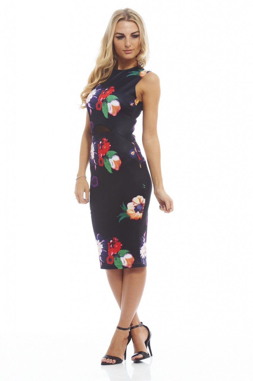 Floral Bodycon Midi With Mesh Insert sold by AX Paris product image thumbnail 2