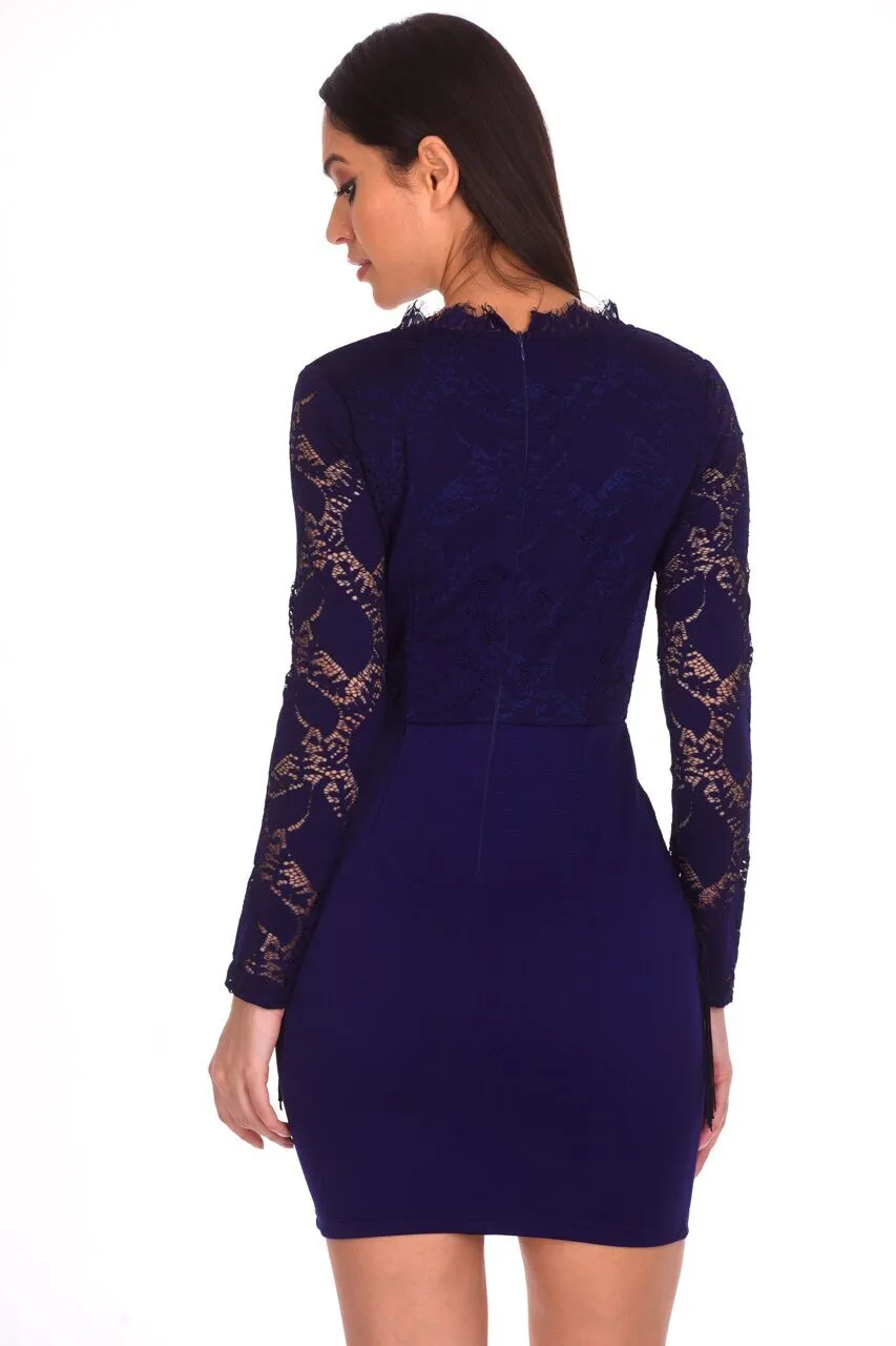 Navy Tassel Embroidered Lace Dress sold by AX Paris product image thumbnail 3