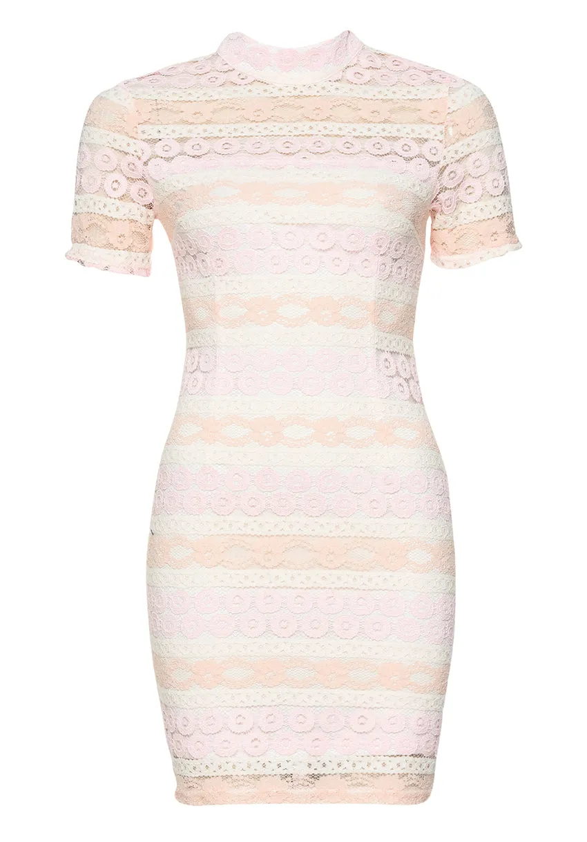 Pink Crochet Mini Dress with Striped Detail sold by AX Paris product image thumbnail 4