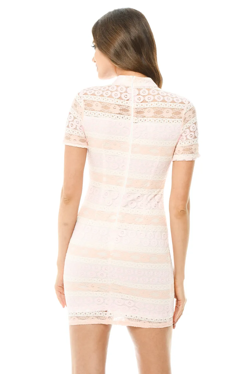 Pink Crochet Mini Dress with Striped Detail sold by AX Paris product image thumbnail 3