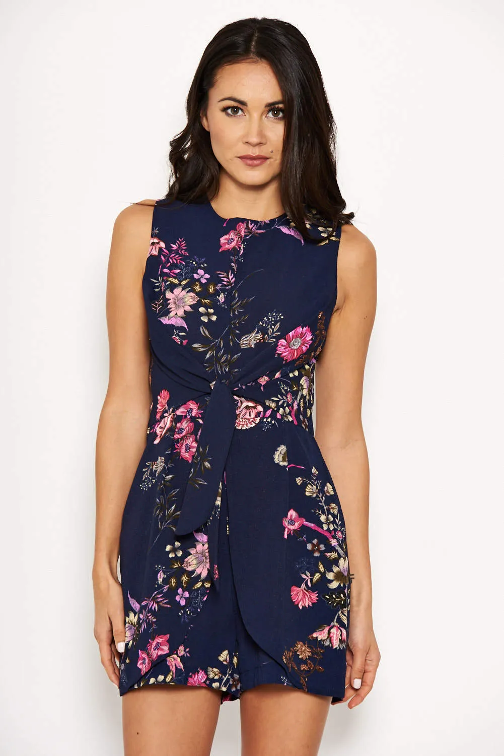 Navy Floral Tie Waist Playsuit sold by AX Paris product image thumbnail 2