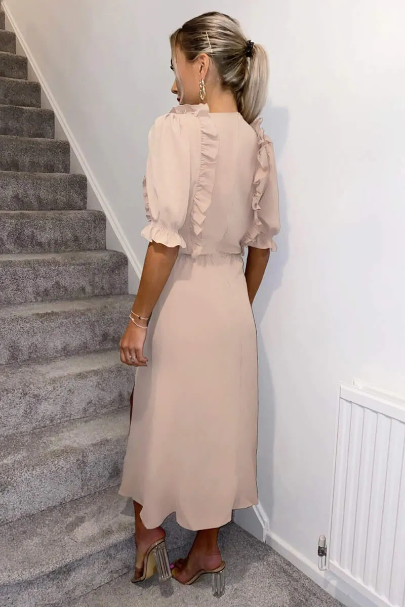 Nude Ruffle Split Leg Midi Dress sold by AX Paris product image thumbnail 4