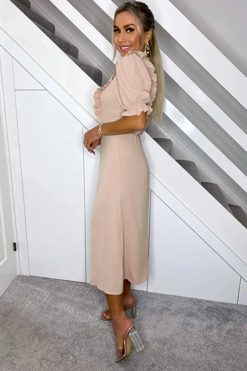 Nude Ruffle Split Leg Midi Dress sold by AX Paris product image thumbnail 3
