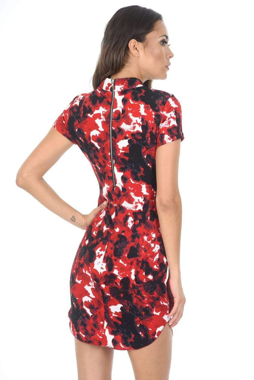 Red High Neck Short Sleeved Mini Dress sold by AX Paris product image thumbnail 3