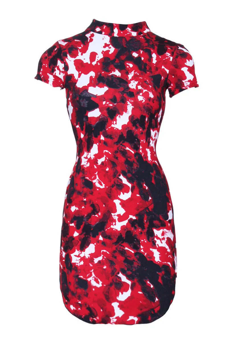 Red High Neck Short Sleeved Mini Dress sold by AX Paris product image thumbnail 4