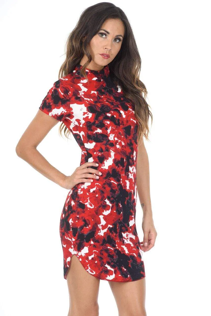 Red High Neck Short Sleeved Mini Dress sold by AX Paris