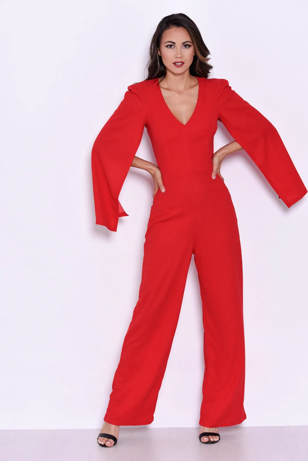 Red Plunge Wide Leg Jumpsuit sold by AX Paris