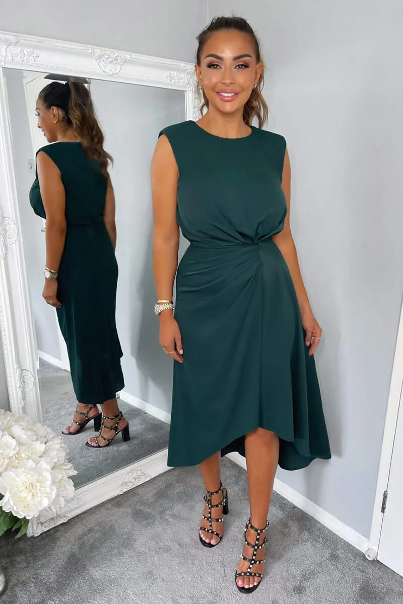 Teal Gathered Midi Dress With Padded Shoulders sold by AX Paris