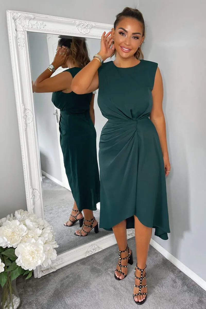 Teal Gathered Midi Dress With Padded Shoulders sold by AX Paris product image thumbnail 2