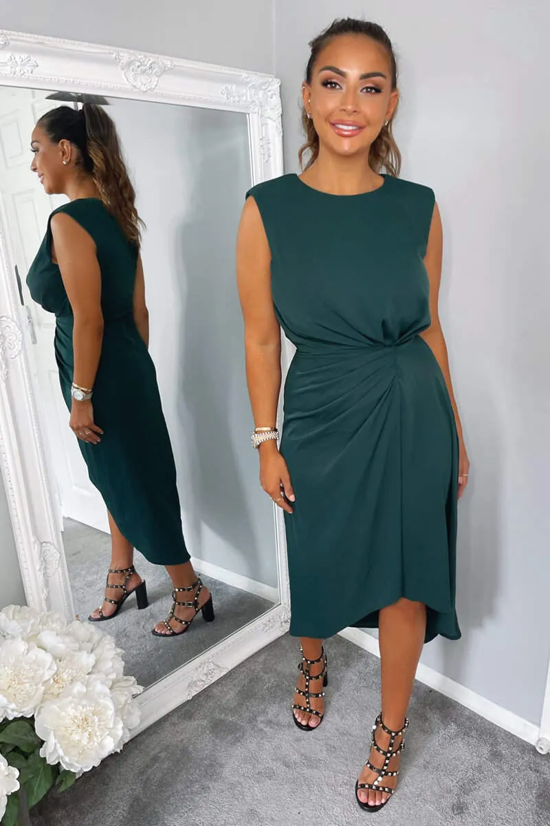 Teal Gathered Midi Dress With Padded Shoulders sold by AX Paris product image thumbnail 3
