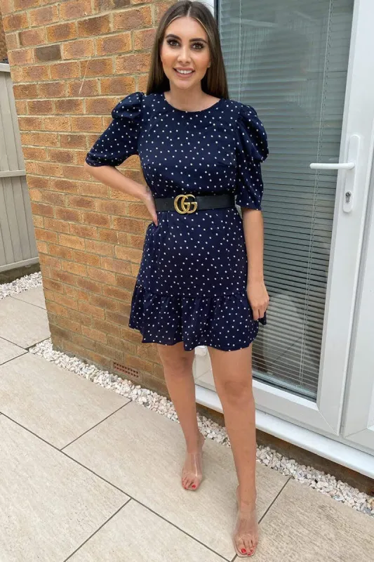 Navy Ditsy Daisy Print Frill Hem Shift Dress sold by AX Paris