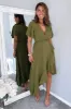 Olive Wrap Over Top Frill Hem Midi Dress sold by AX Paris