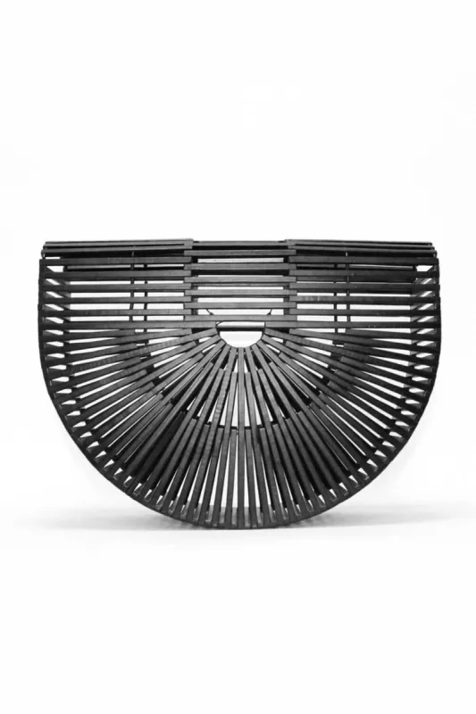 Black Wooden Structured Clutch Bag sold by AX Paris