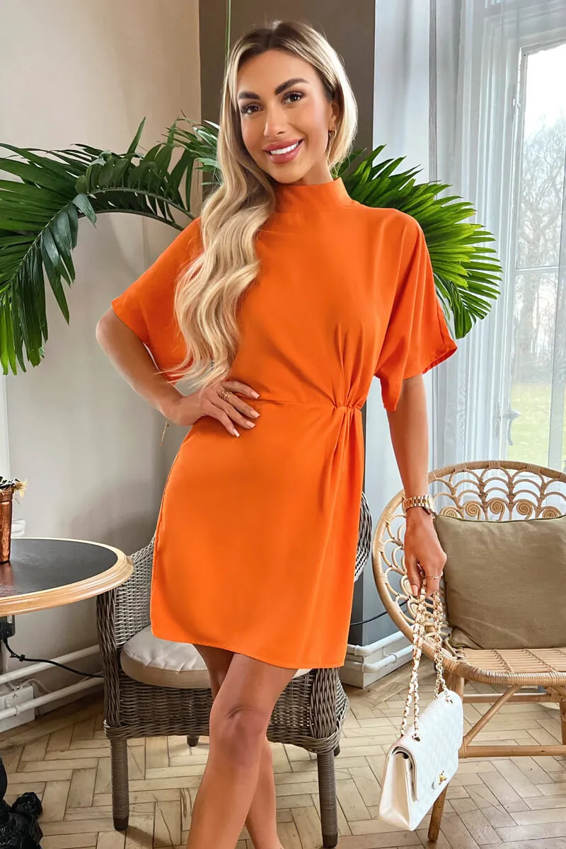 Blood Orange High Neck Gathered Waist Detail Shift Dress sold by AX Paris