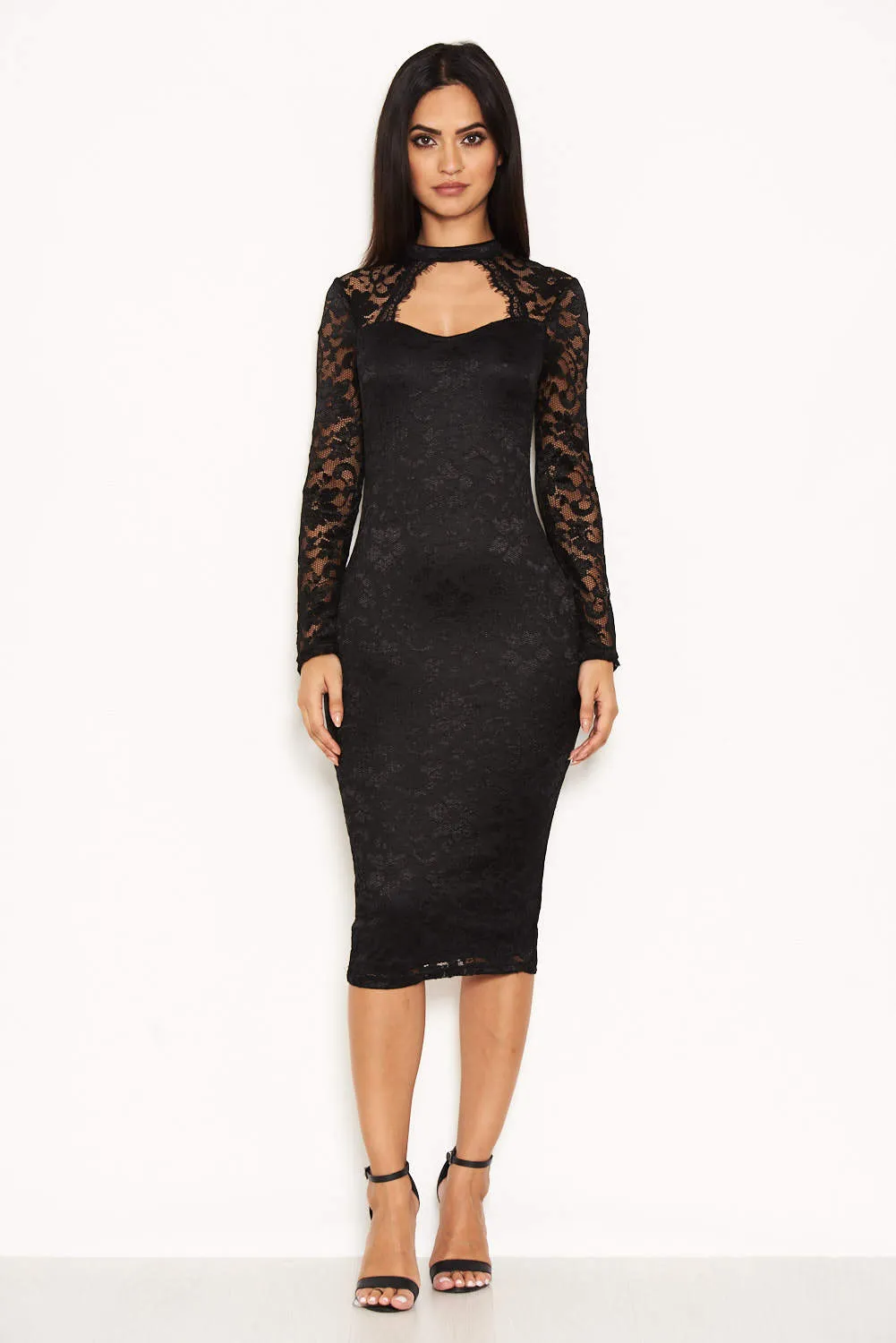 Black Lace Midi Dress With Long Sleeves sold by AX Paris product image thumbnail 2