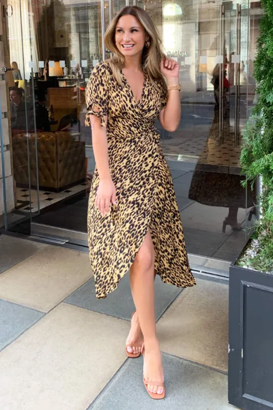 Leopard Print Tie Waist Wrap Midi Dress sold by AX Paris