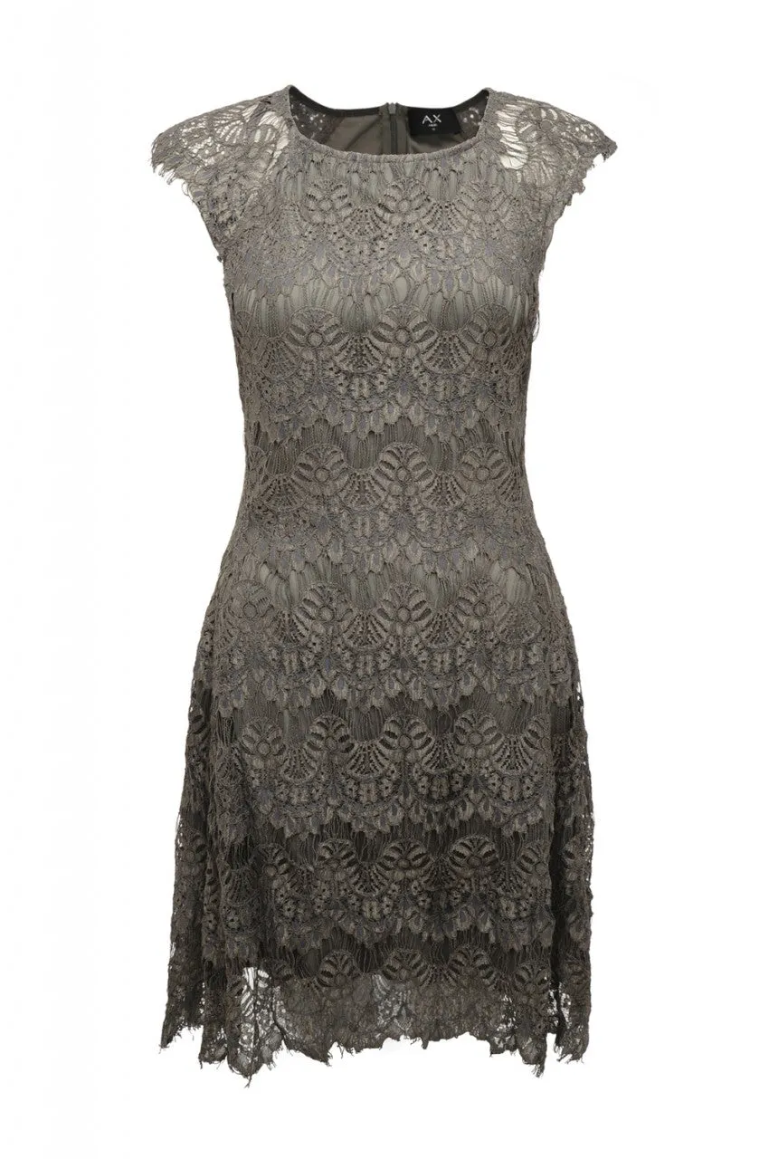 Grey Capped Sleeve Crocheted Lace Dress sold by AX Paris product image thumbnail 5