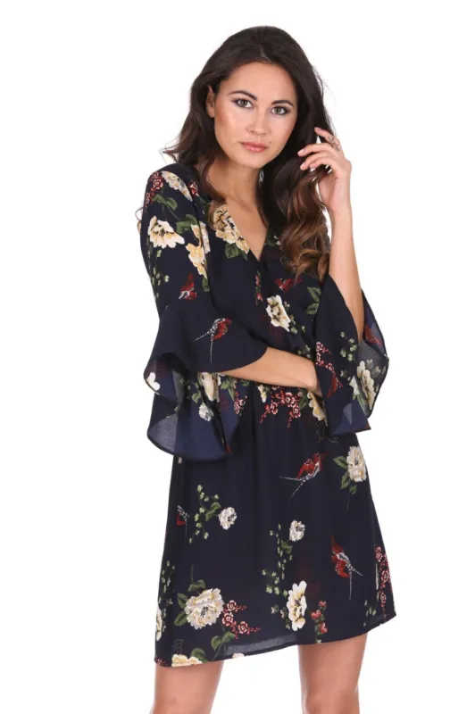 Navy Floral Elasticated Waist Dress sold by AX Paris